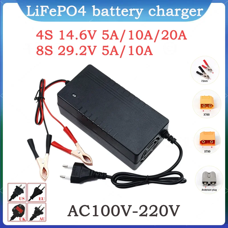 12.8V 14.6V 10A 20A 29.2V 5A 29.4V 5A Charger 4S 8S eries LiFePO4 Battery 12V 12.8V 24V 25.2V 5A 10A 20A LiFePO4 Battery Charger