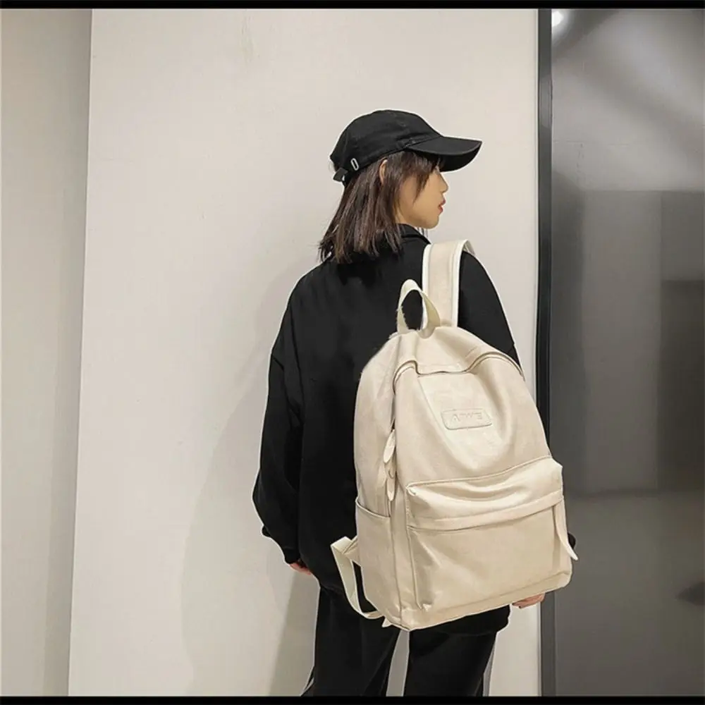 

Simple Korean Style Leather Backpack Men Large Capacity Multiple Pockets Teens Schoolbag Storage Waterproof Travel Bag School