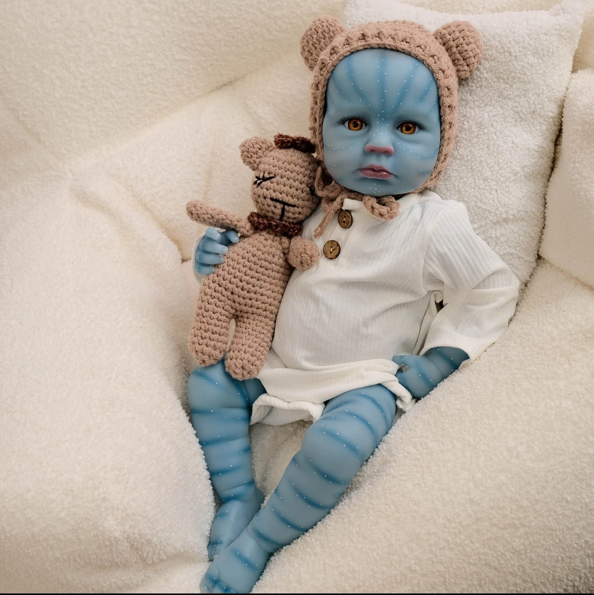 Bambola realistica LouLou Reborn da 19 pollici - Bambola da collezione in vinile personalizzata dipinta a mano blu navy per gli appassionati di rinati