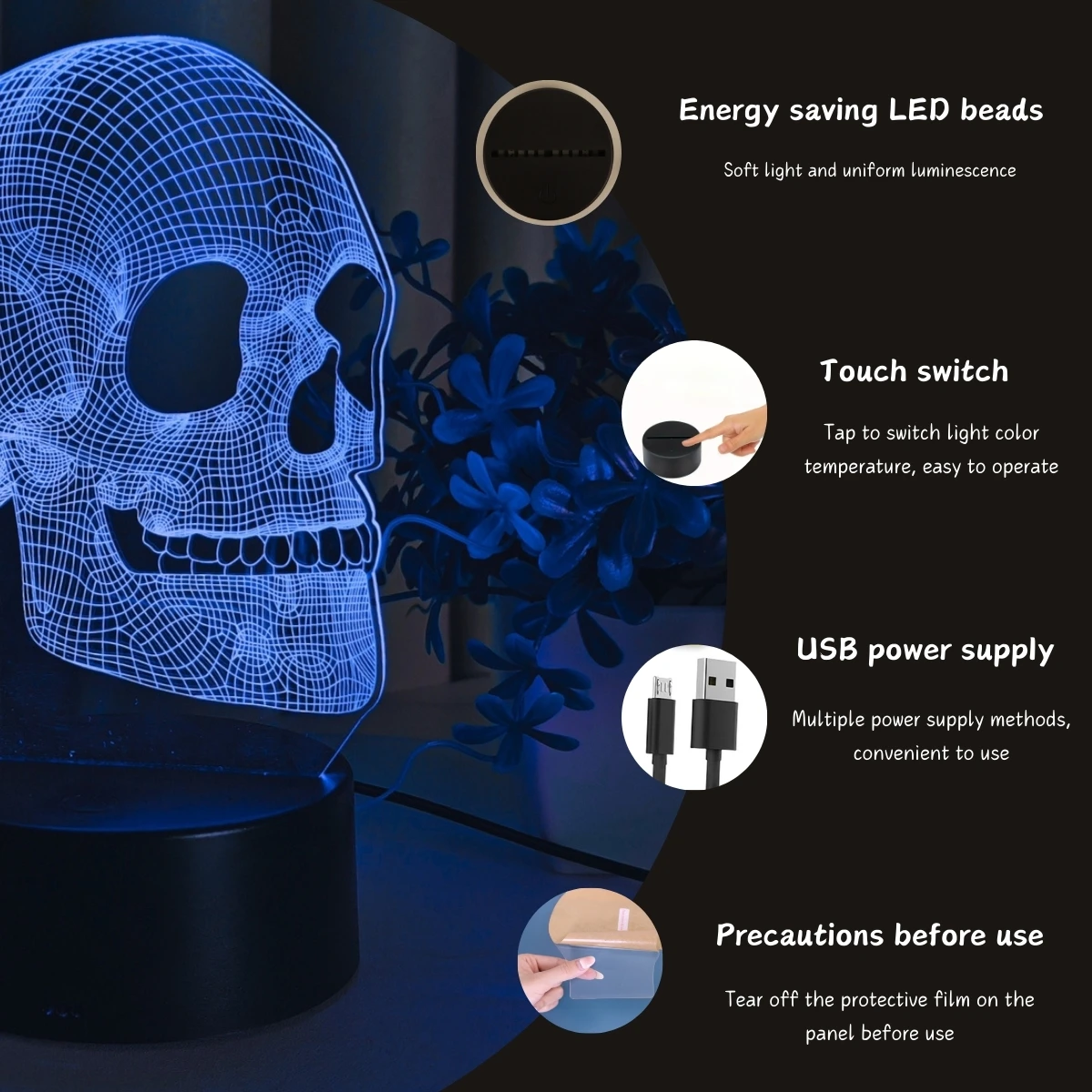 1pc Skeleton Creative USB Night Light, Halloween, Festival Gift Night Light for Friends, Atmosphere Decorative Light.
