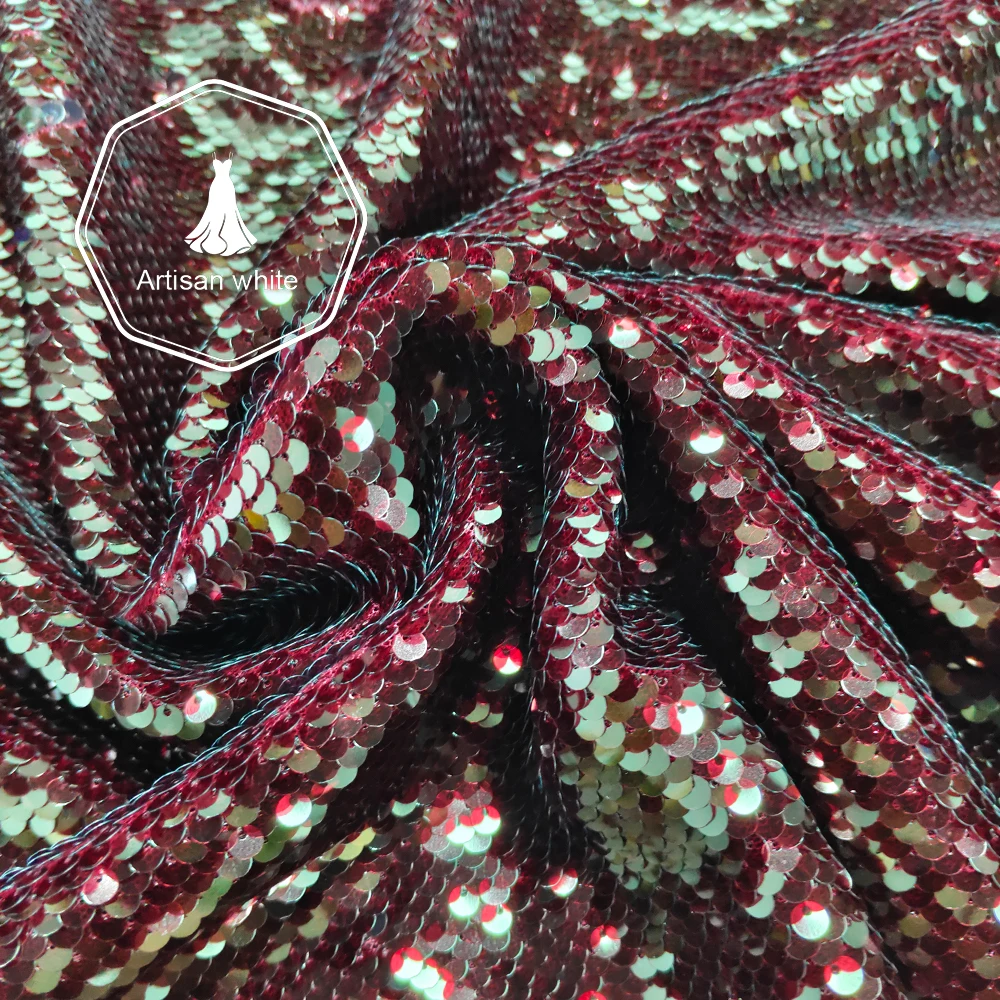 Tessuto con paillettes bordeaux lucido Panno a rete con glitter scintillanti per abito da sera Abito da ballo Costume di scena fai da te