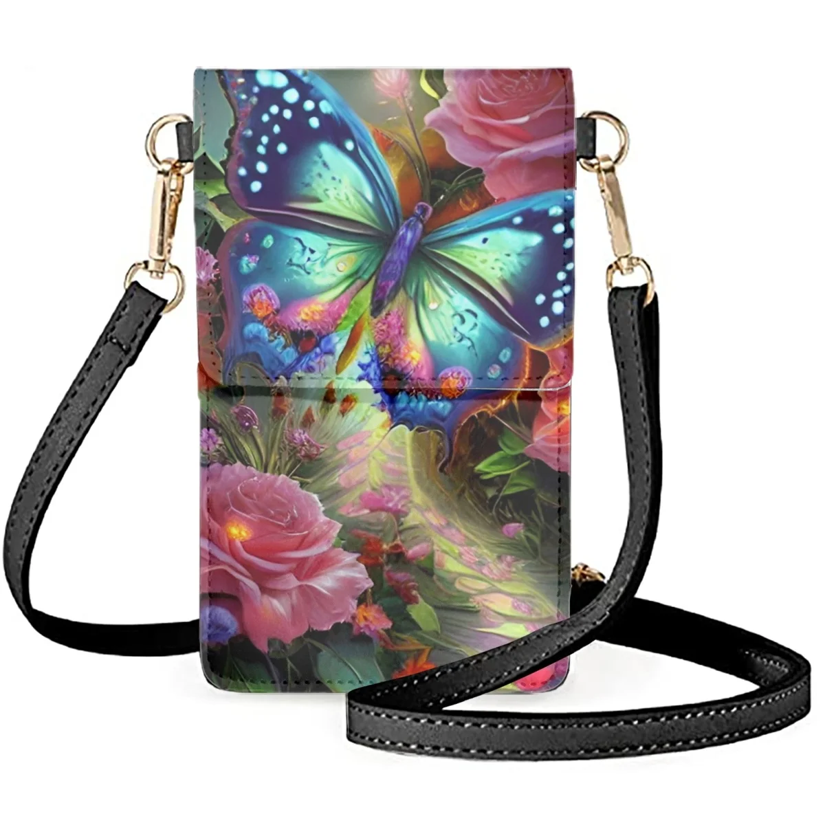 FORUDESIGNS Pretty Flower Butterfly Design Mobile Phone Bag One Shoulder Makeup Satchel Multi Pocket Design Cellphone Pouch Shop