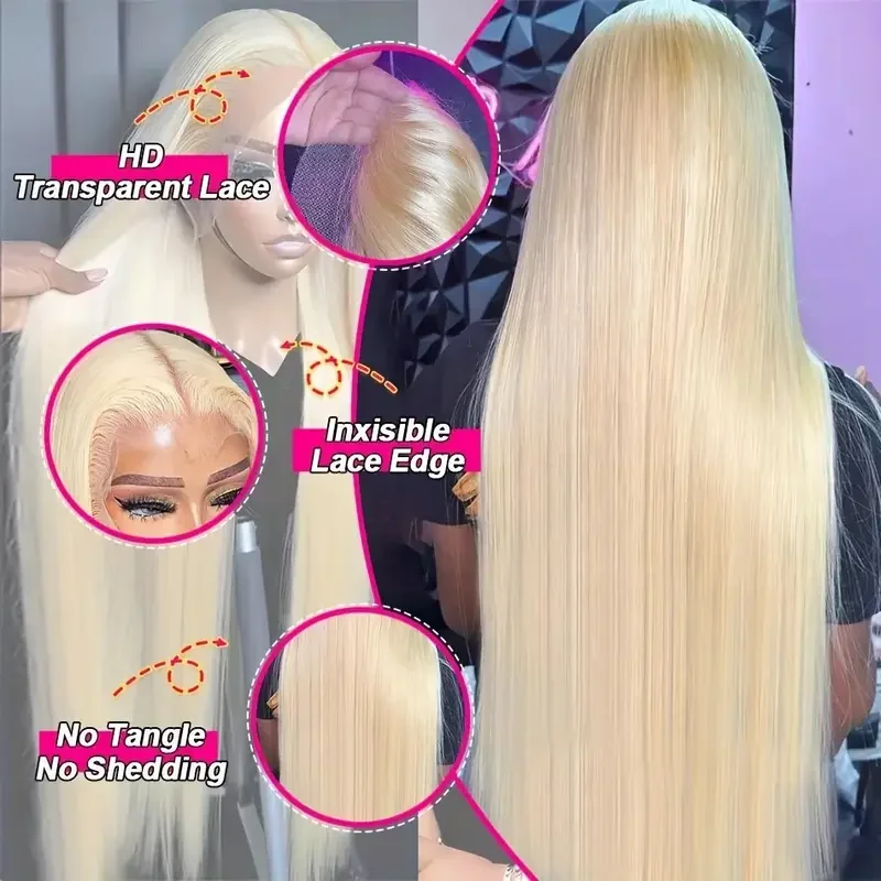 613 Colored Straight Human Hair 13x4 HD Blonde Lace Front Wigs 200 Density 13x6 Transparent Full Lace Frontal Wigs 44 46 Inches image 4