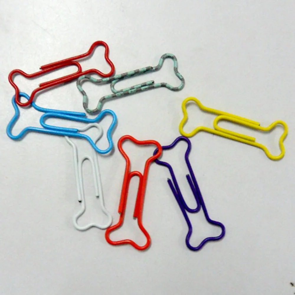 100pcs Bone Shape Multicolor Metal Paper Clips