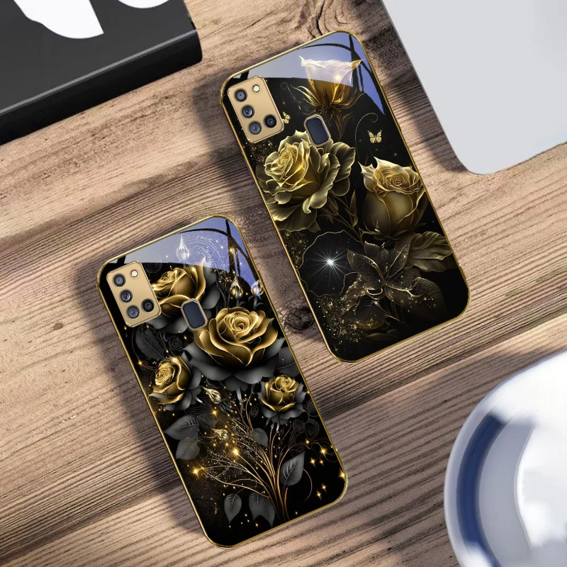 

Jewel like brilliance For Samsung A 31 32 A33 A34 35 14 A15 13 16 25 26 50 52 53 54 55 56 70 71 72 73 Golden glass phone case