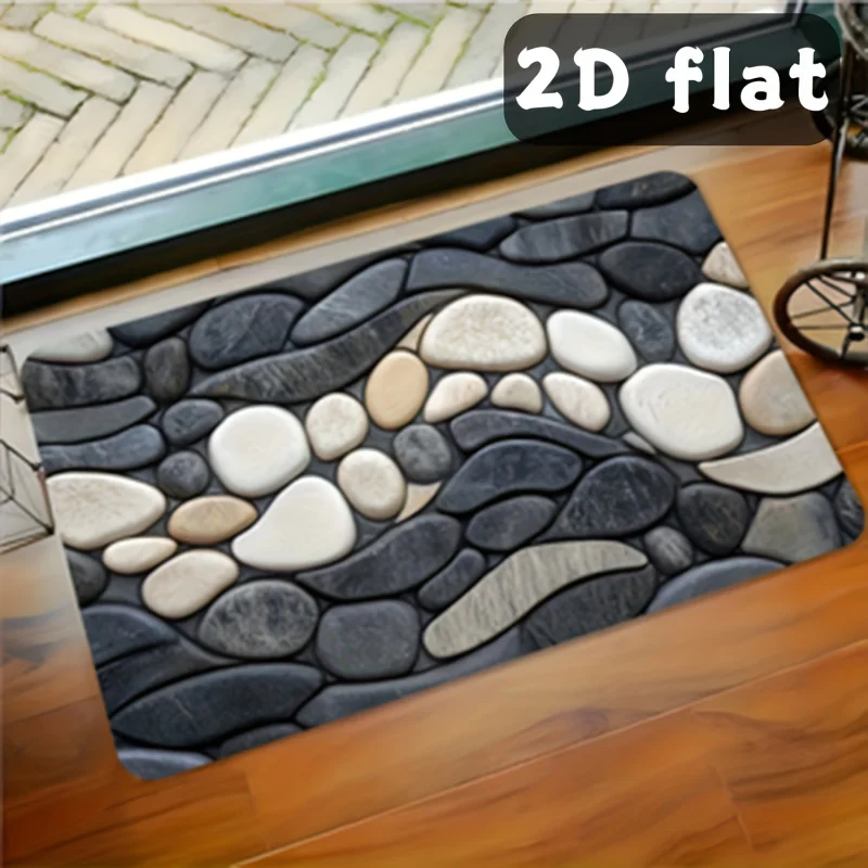 

VIKAMA Natural River Rock Door Mat Non Slip 2D Flat Pebble Print Entry Rug Washable Stone Themed Floor Mat Living Room Bedroom