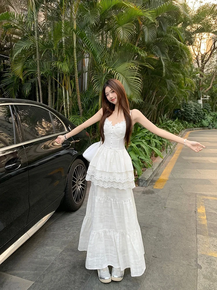 

Весенний новый комплект из двух предметов: юбка и топ, белый, с пышным подолом, в корейском стиле, женский, с завышенной талией, повседневная рабочая одежда