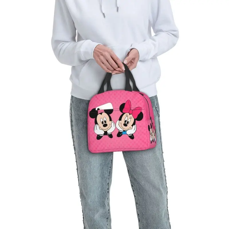 Custom Mickey Mouse Insulated Lunch Bag for Camping Travel Reusable Cooler Thermal Bento Box Food Container Tote Bags