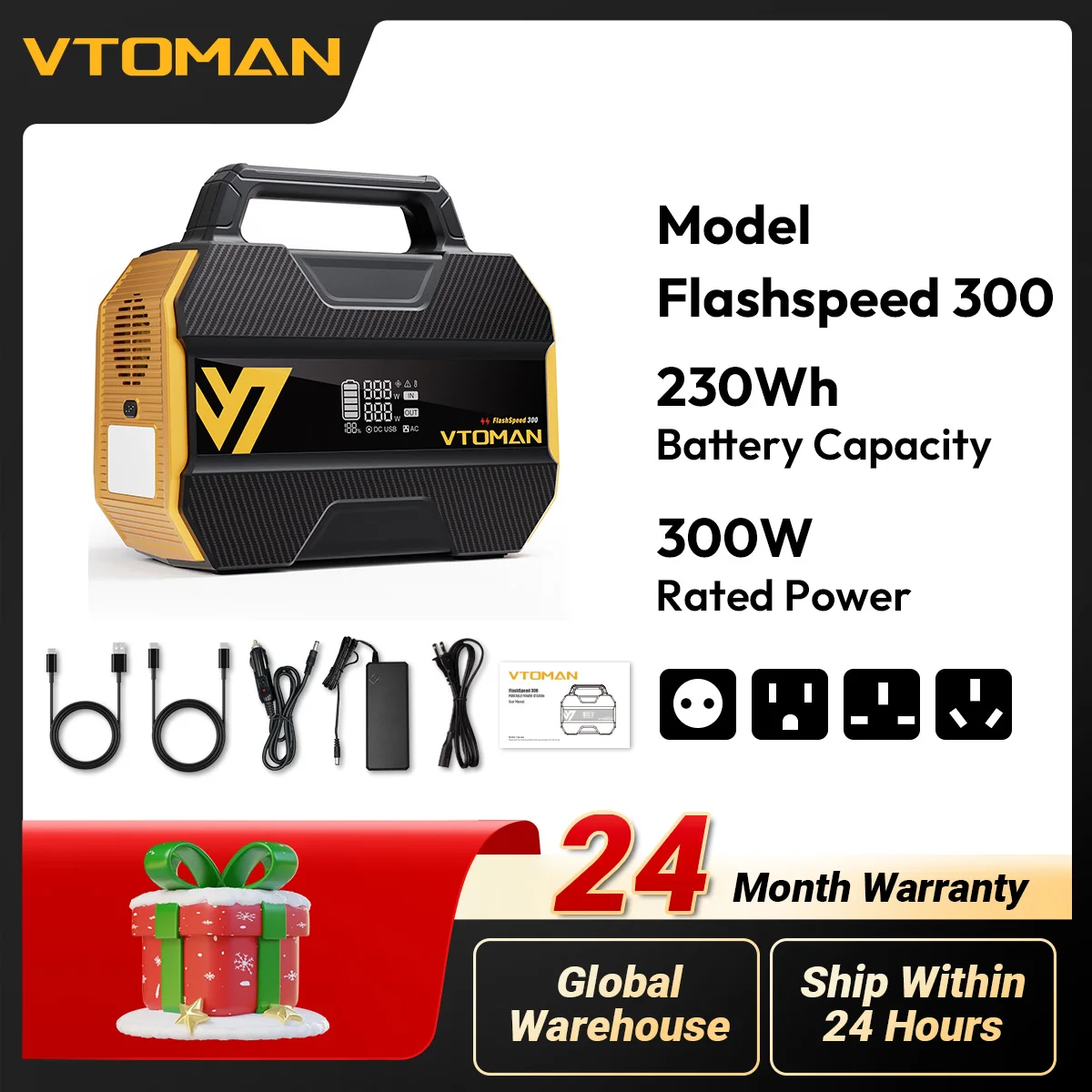 

VTOMAN FlashSpeed 300 Portable Power Station 230Wh/70000mAh LiFeP04 Battery For Outdoor Camping Tent Travel Home Energy Power