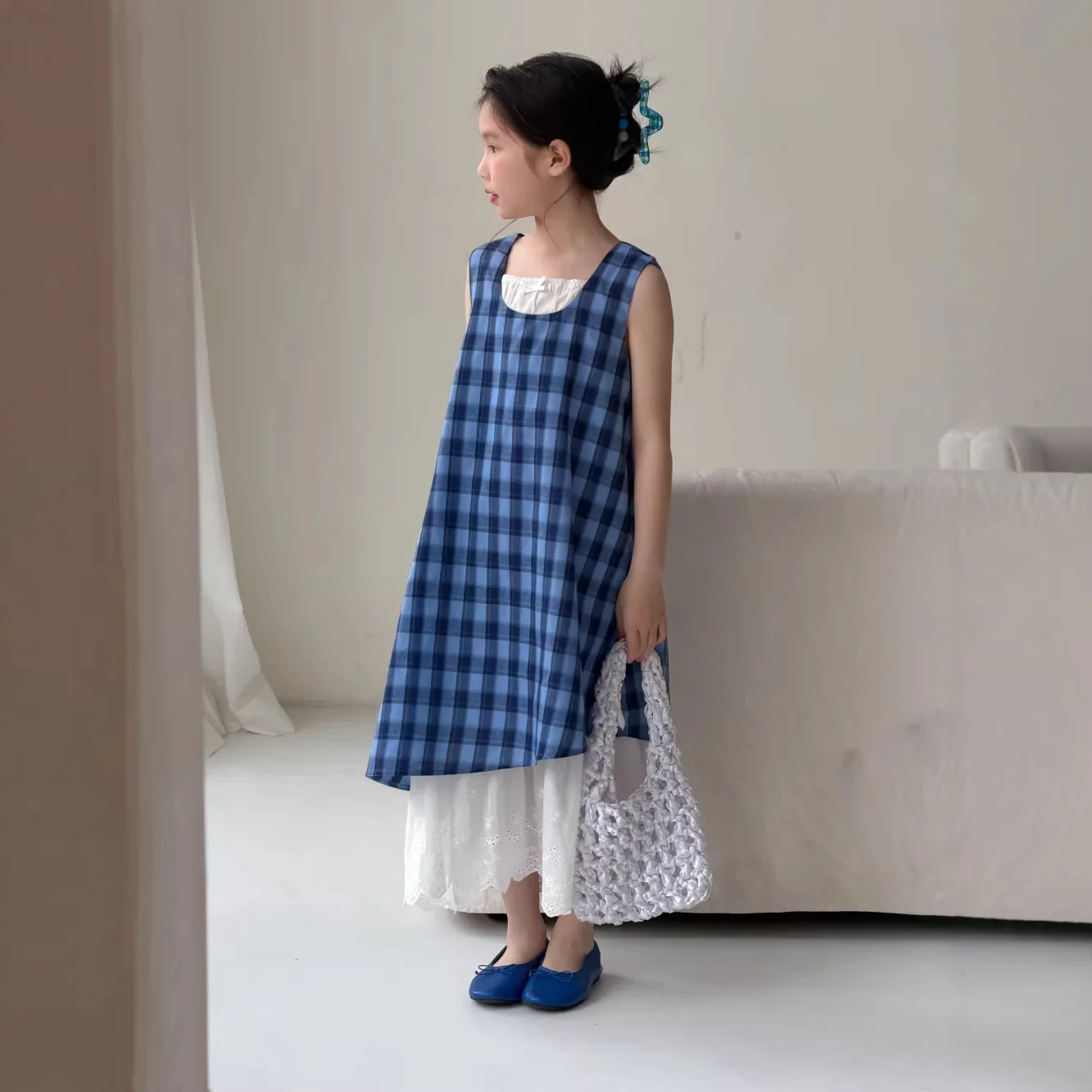Children's Dress 2026 Summer Girls' Korean Casual Checkered Tank Top Skirt Children's Loose Versatile Dress