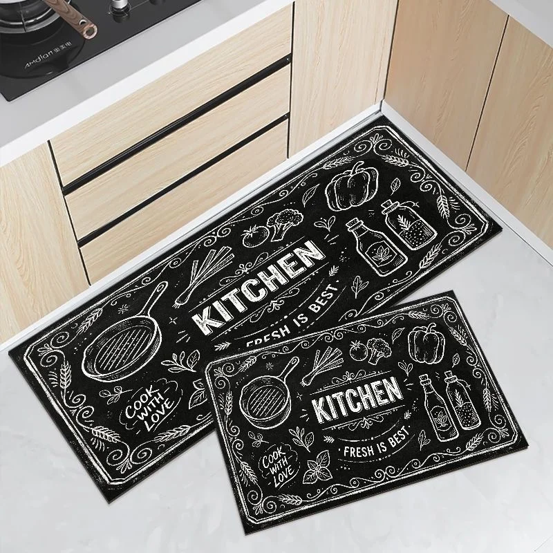 VIKAMA Fresh Ingredient Sketch Kitchen Runner Mat Waterproof Oilproof Non Slip Anti Fatigue Vintage Farmhouse Kitchen Floor Mat