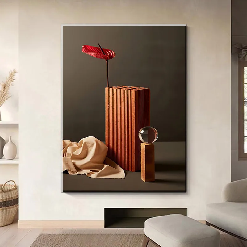 Minimalist Still Life Art Print - Warm Red Tone Wall Decor for Living Room Bedroom, High-Quality Printed Poster, Unframed Modern