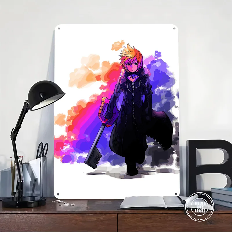 Roxas Kingdom Hearts Fan Art Personalized 3D Textured Metal Poster Wall Art Vintage Tin Signs for Living Room Decoration Items