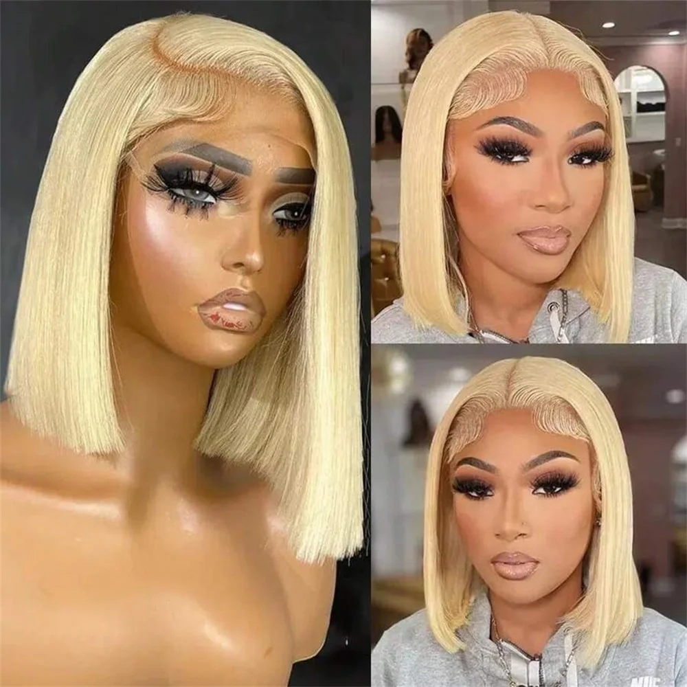 

13x4 Transparent Lace Front Wig Blonde Bob Wig Human Hair Straight 613 Lace Front Bob Wig Human Hair Pre Plucked Bleached Knots