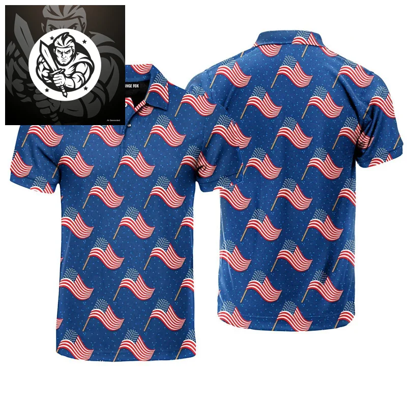 

Independence Day USA Flag Print Polo Shirts For Men July 4 Lapel Button Golf Shirts Pride Streetwear Summer Funny Donut Graphic
