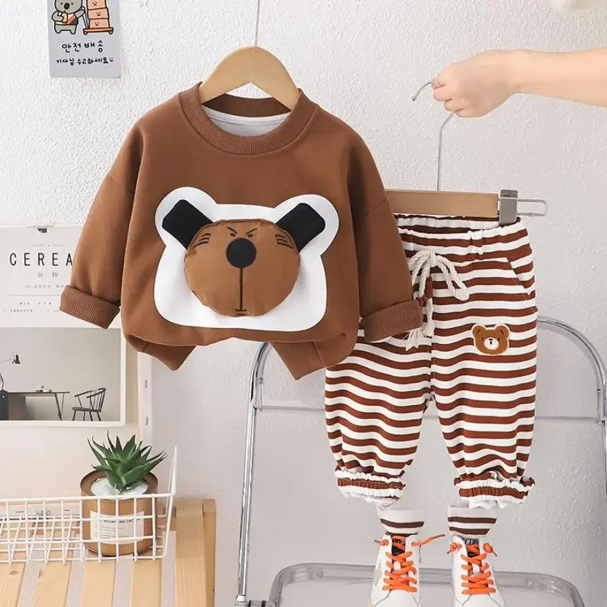 Infant Baby Designer Clothes Outfits 1 To 2 Years Cartoon Three-dimensional Bear Long Sleeve T-shirts+Pants Two Piece Boys Sets