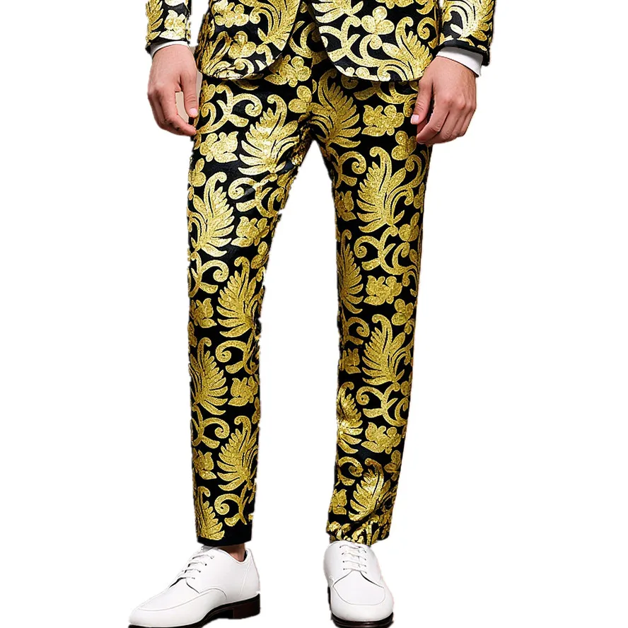 Men's Gold Sequin Suit Pants, Red Dress Trouser, Suitable for Weddings/Parties/Stage Performances, Blue, Green, Purple Available