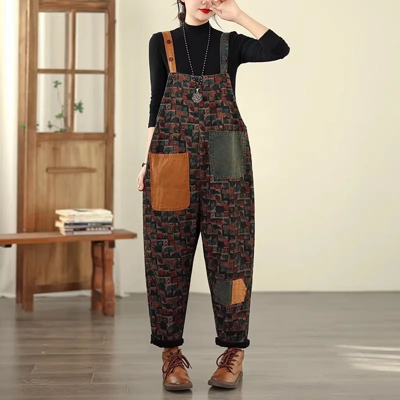 Salopette di jeans da donna di grandi dimensioni - Tuta dimagrante stampata alla moda, abbigliamento casual per tutte le stagioni W1936