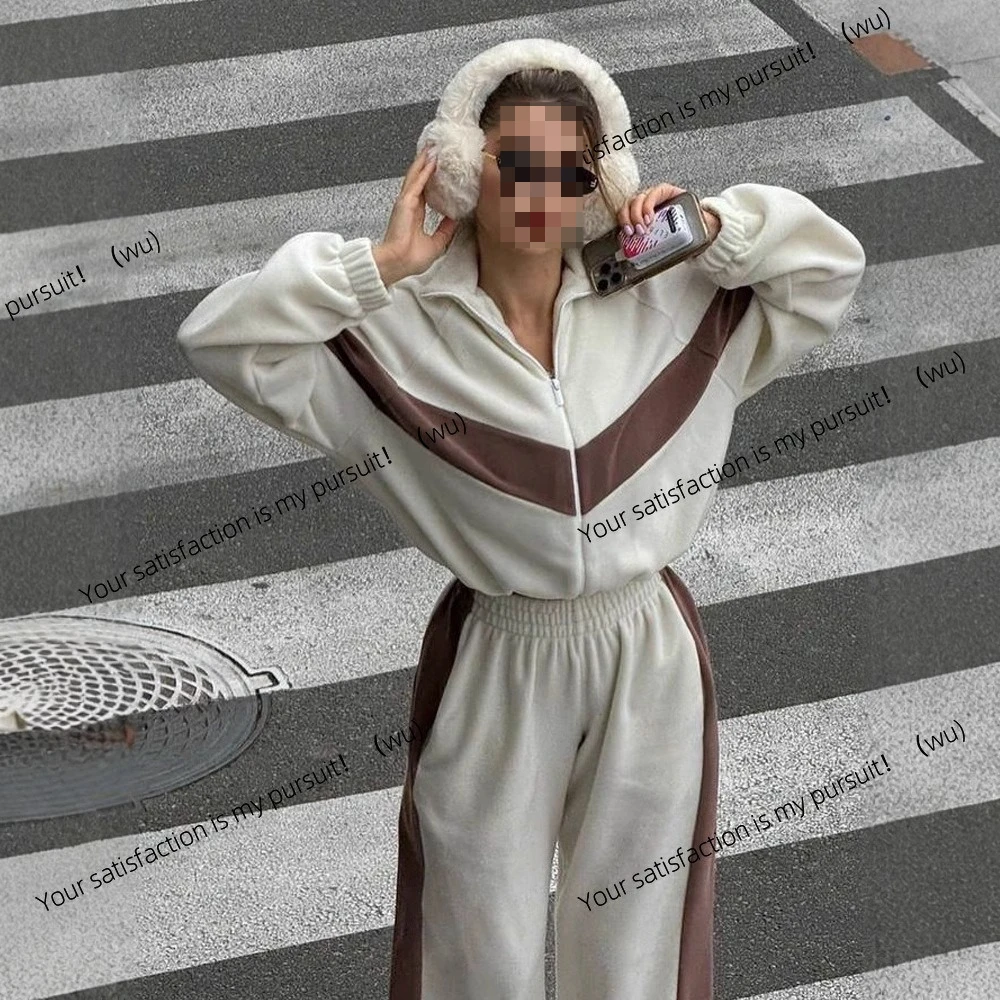 Trajes europeos y americanos de moda, trajes deportivos informales, pantalones tipo cárdigan con cremallera, traje de dos piezas para mujer
