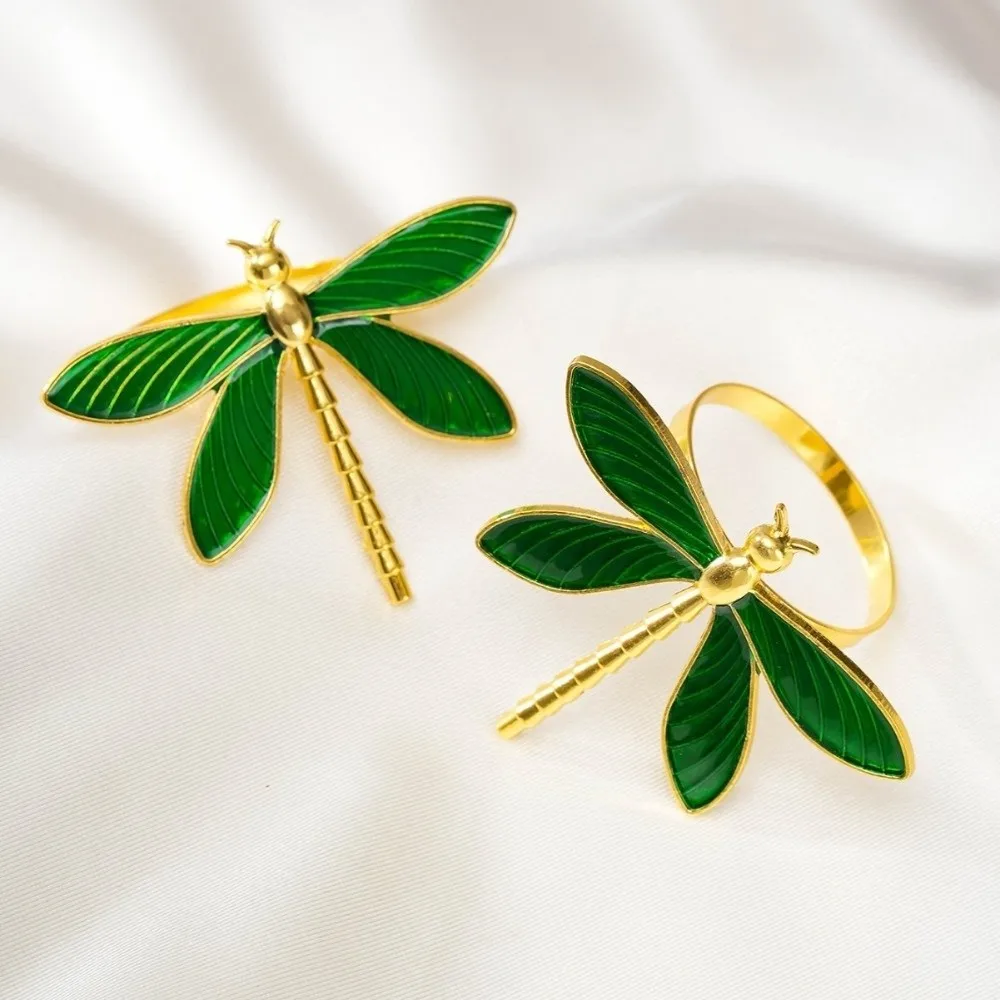 6PCS Creative Minimalist Dragonfly Napkin Ring Modern Metal Napkin Buckle Decorative Insect Napkin Holder Holiday Banquet