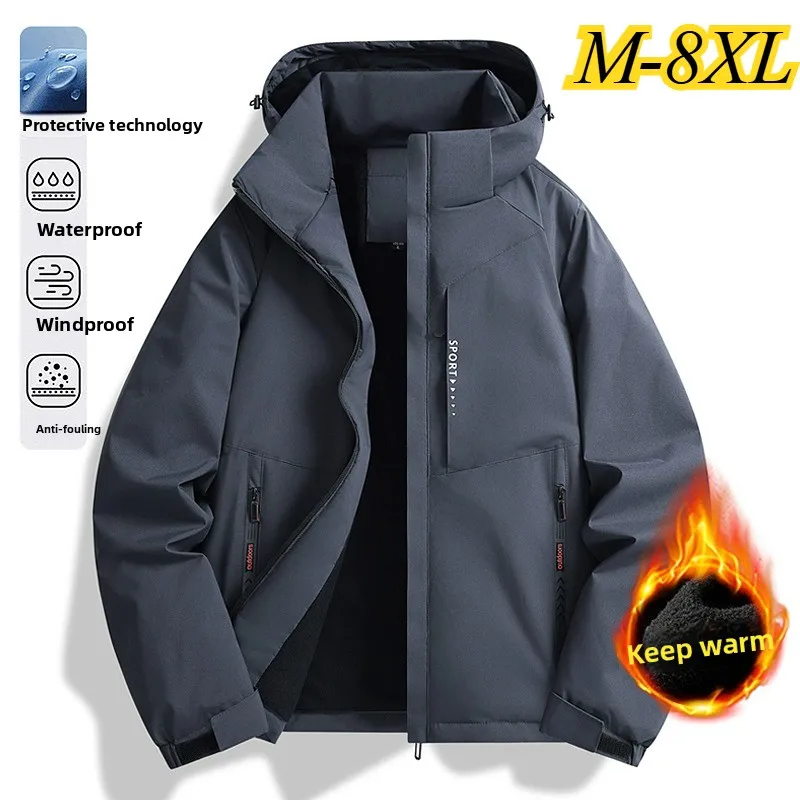 Winter Jacket Men Thickened Outdoor Fishing Waterproof Warm Parkas Fashion Detachable Hood Camping Cold Resistant Plus Size Coat