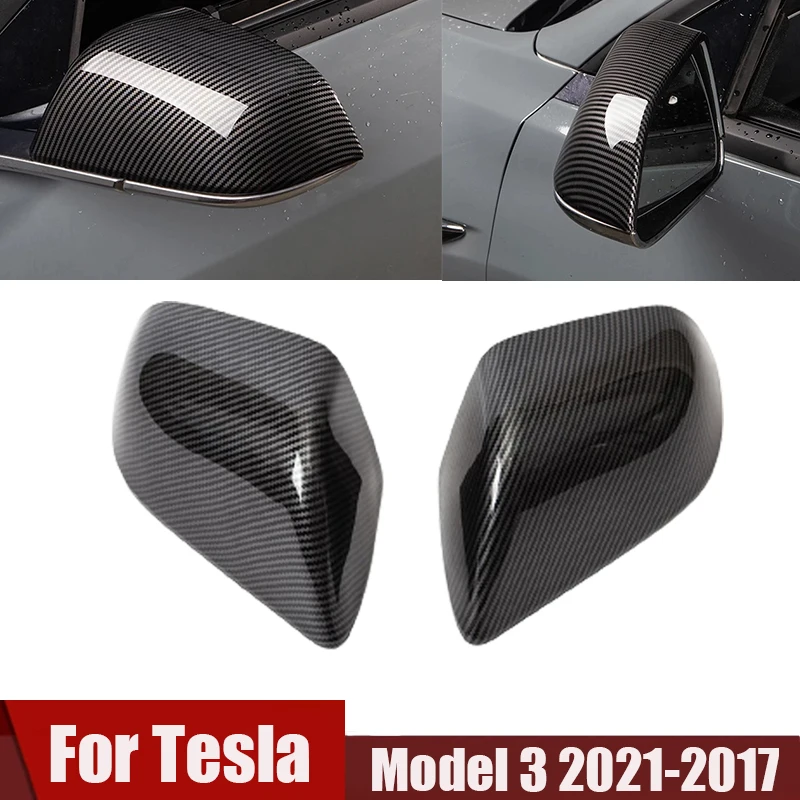 Fashion Back Mirror Covers Black Carbon Fiber appearance For Tesla Model 3 Rearview mirror shell cover without label Car Styling