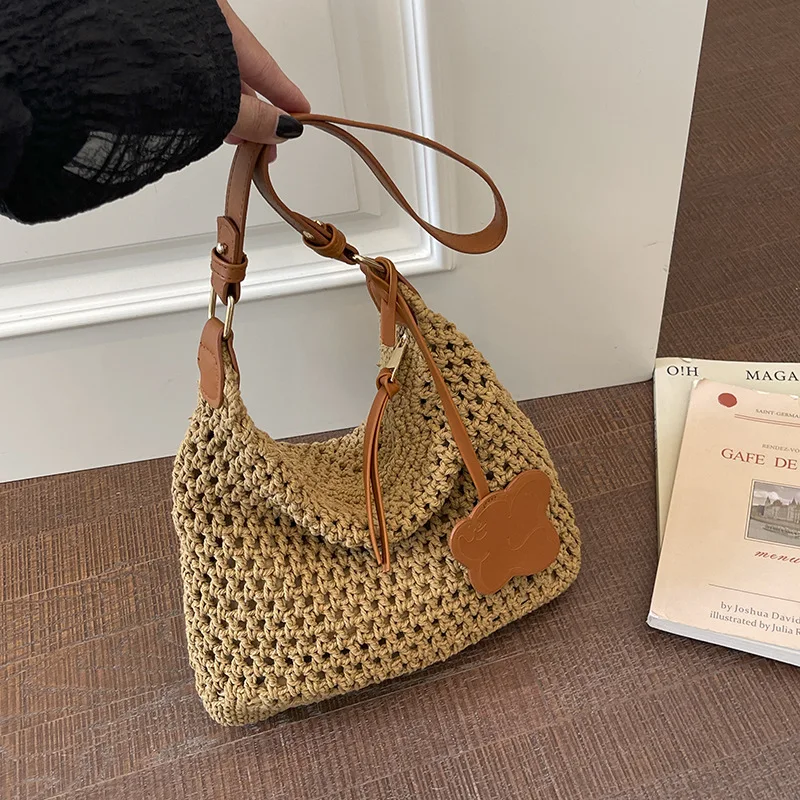

Handmade Woven For Women 2026 New Versatile Casual Shoulder Beach Vacation Cotton Crochet Bag