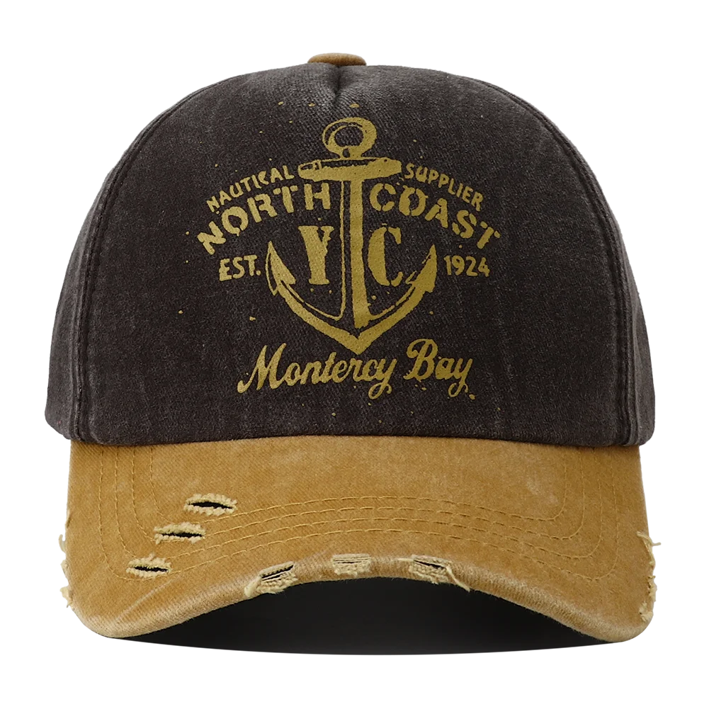 Retro Anchor Print 5 Panel Cap Baseball Hat Y2k Snapback Hip Hop Adjustable Vintage Washed Cotton Hats for Women Men Gorras 2024