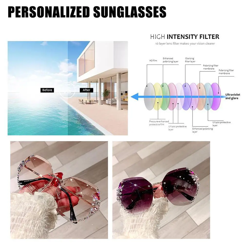 

Vintage Rimless Rhinestone Sunglasses Women Men Retro Glasses Cutting Fashion 2024 Sun Design Brand Lens Gradient UV400 Fem D6Y4