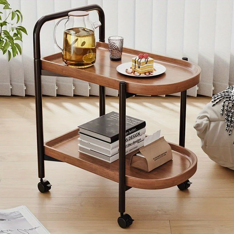 Versatile 2-Tier Rolling Side Table - Wood, Ideal for Living Room, Bedroom, Office Use image 2