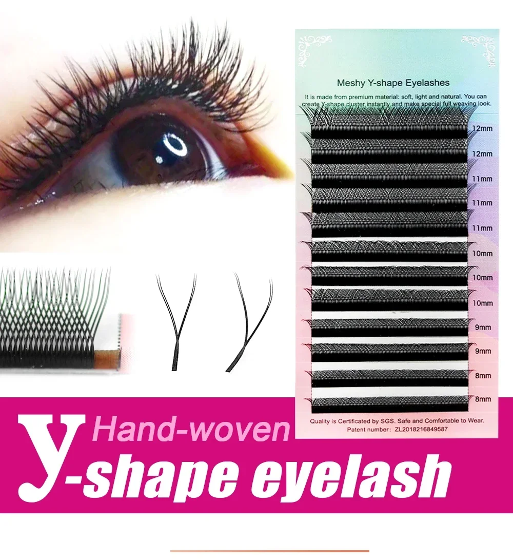 15/20/50pcs  YY Shape Eyelash Extensions Hand Woven Premium Mink Soft Light Natural Makeup Mesh Net Cross False Eyelash