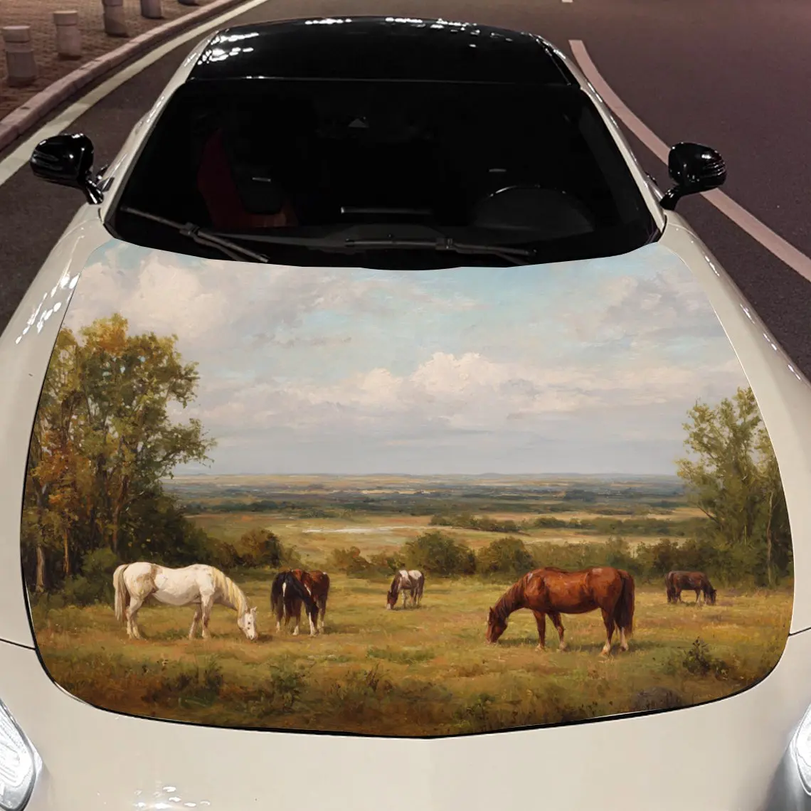 

Car Decals Horses Grazing in Countryside Field Car Hood Sticker, Waterproof Self - Adhesive Vinyl Graphics Decals, Decorative Pr