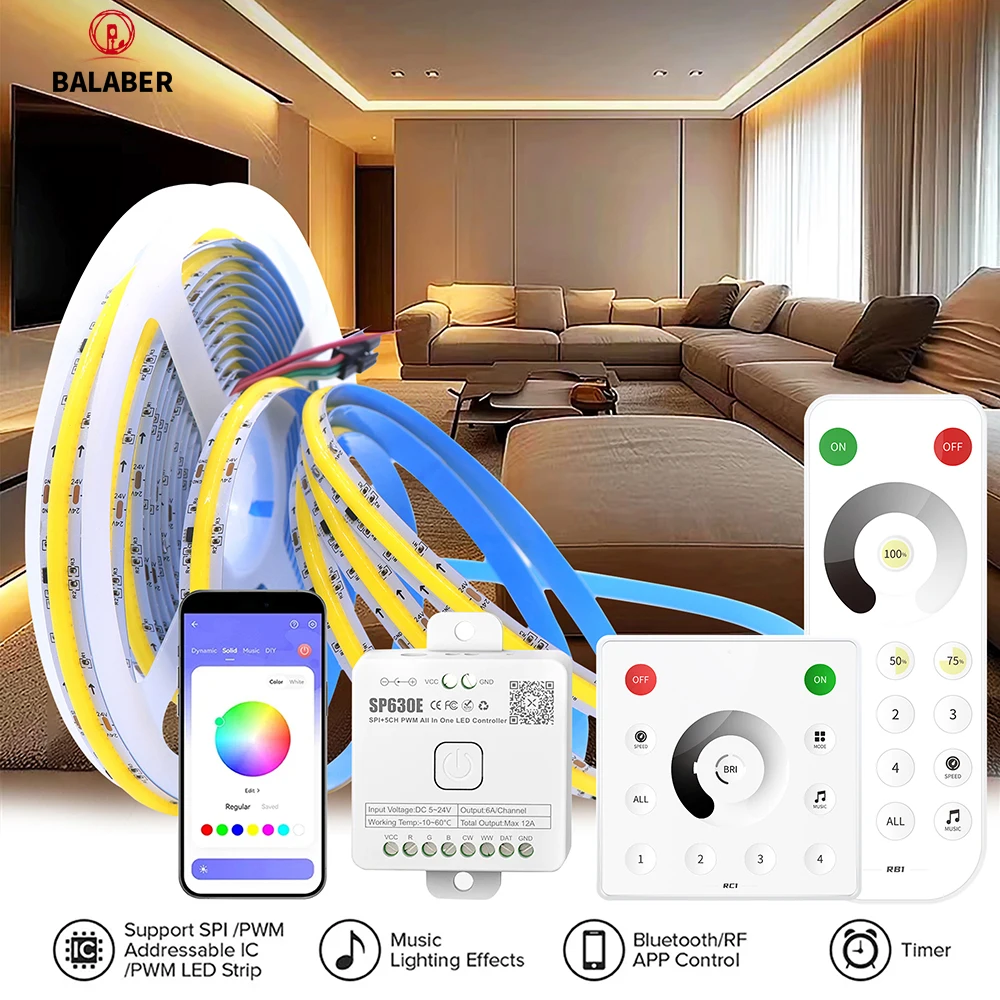 

WS2811 COB Single-Color LED Light Strip 24V360 LEDs/M BanlanX APP Control Flowing Water Effect LED Light for Indoor Decoration