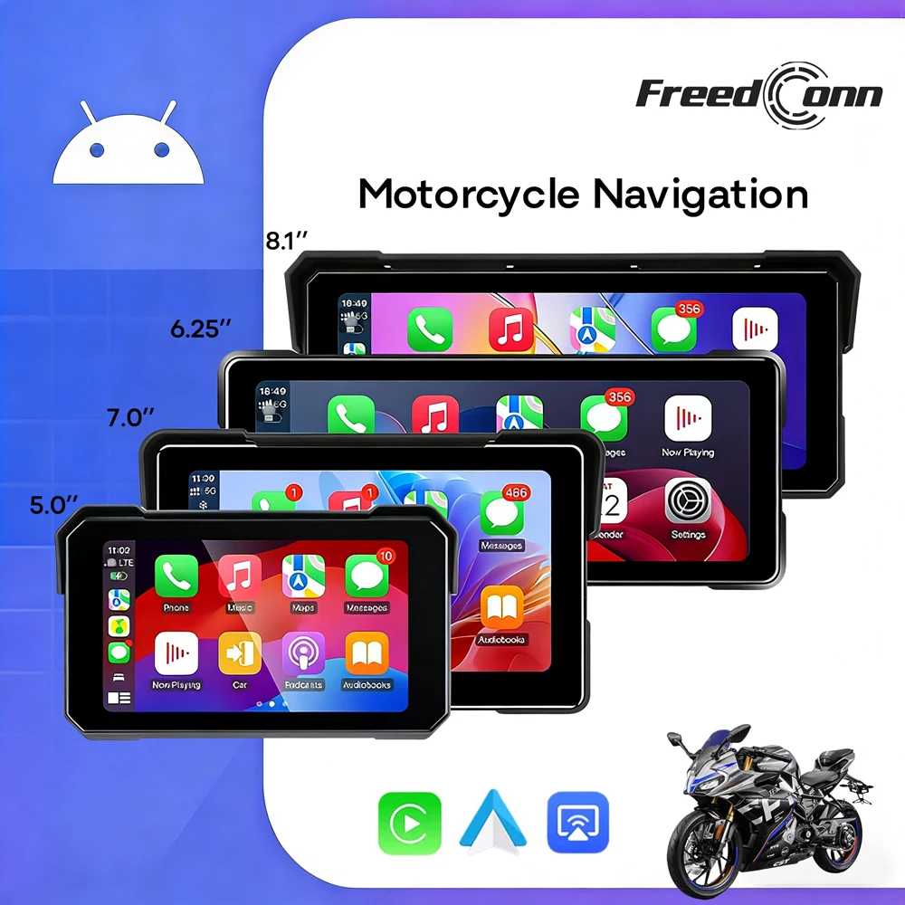 Freedconn Motorcycle Carplay Android Auto Navigation Moto Display Screen Portable Motobike Digital Dashboard Waterproof