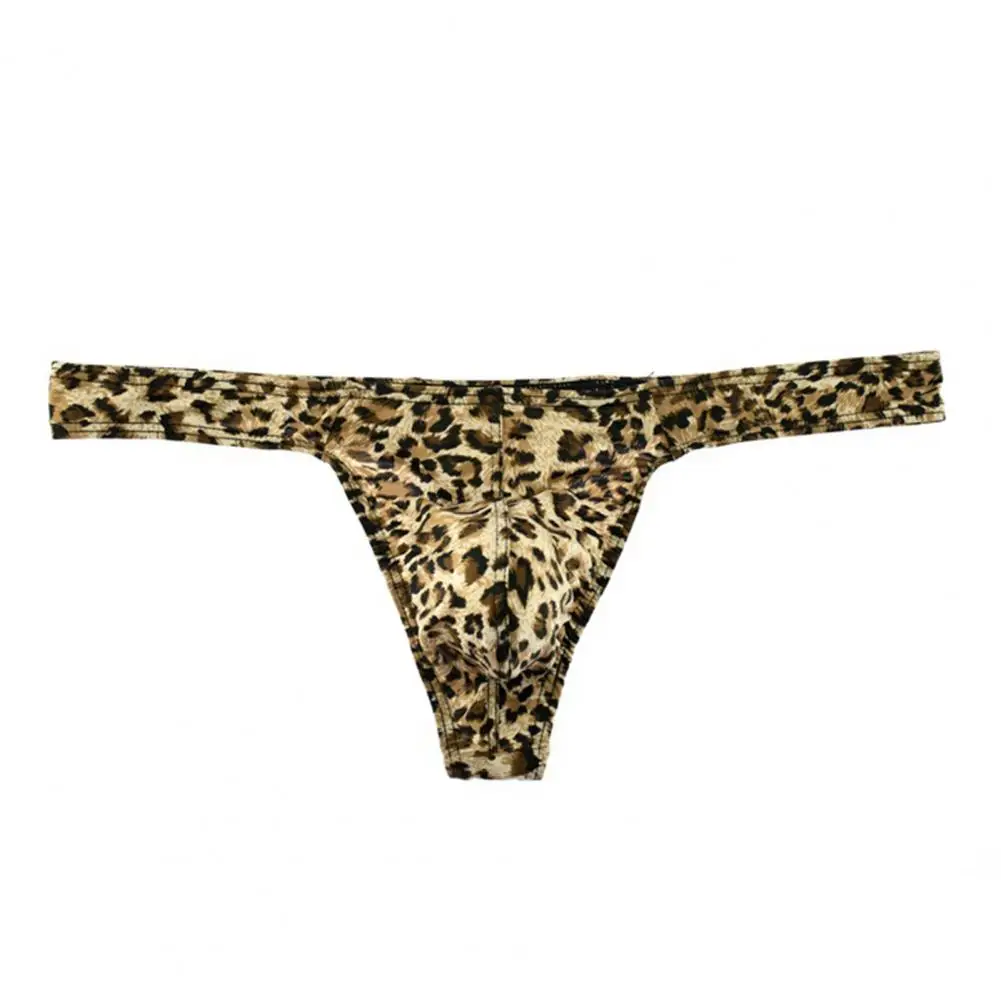 Smooth Lines Men Thong Leopard Print Men\'s Thong Briefs Slim Fit High Elasticity Breathable Underwear for Comfortable Daily Wear