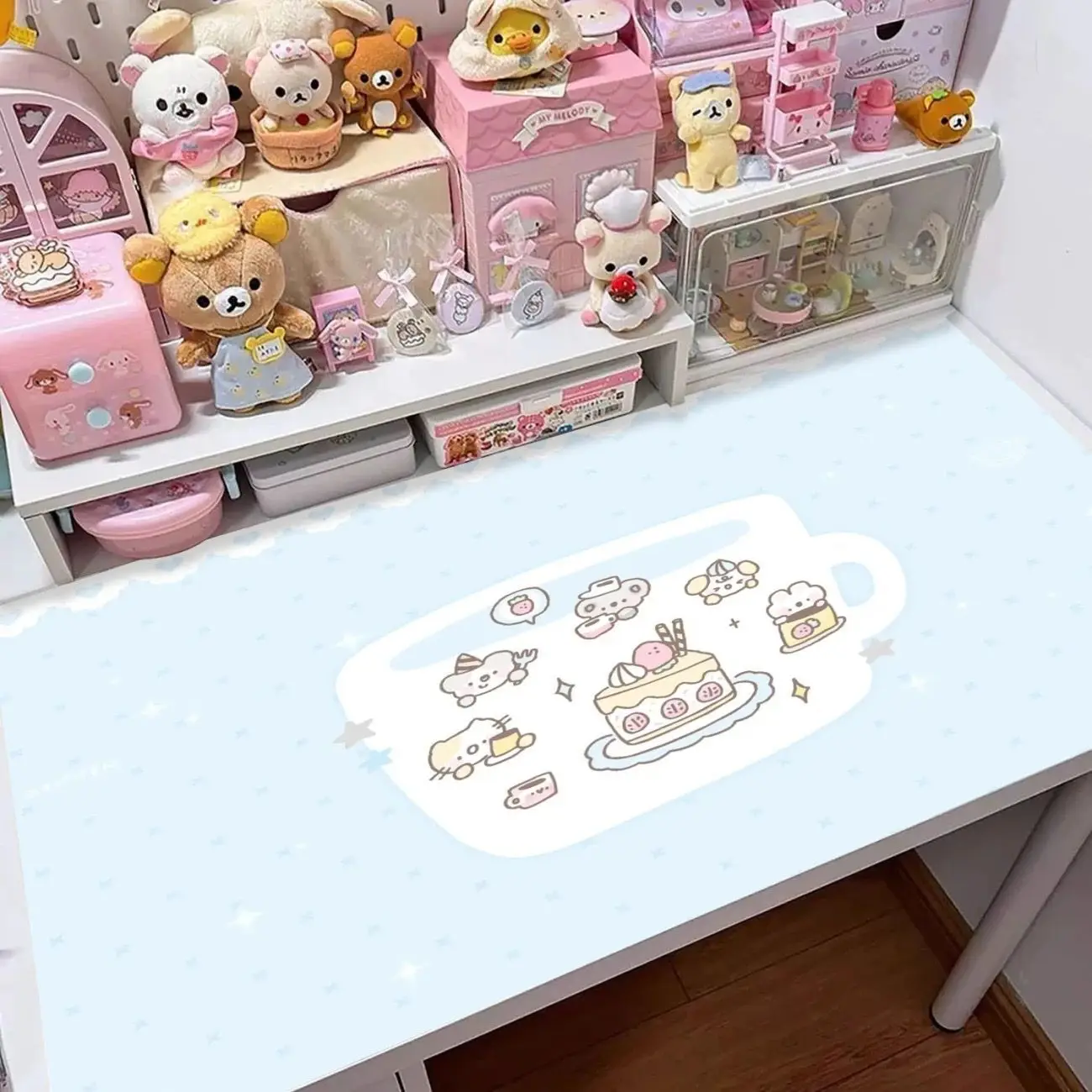 Leather PU Desk Pad Protector Polka Dots Cartoon Animals PINK Y2K Mouse Pad Office Desk Mat Waterproof Non-Slip Desk Blotter Pad