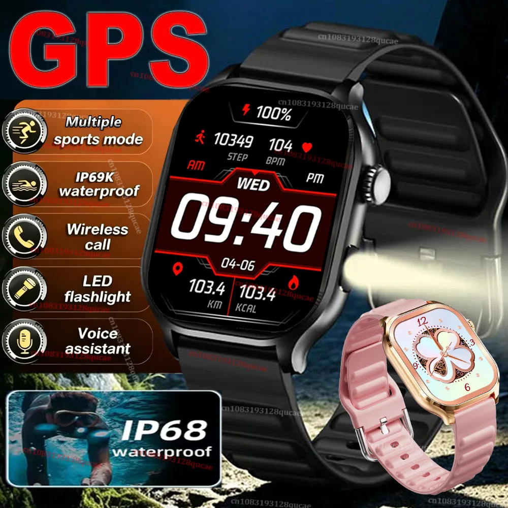 Neue GPS-Militär-Smartwatch mit integriertem GPS-Kompass, LED-Taschenlampe, IP68, wasserdicht, AMOLED, Bluetooth-Anruf, Smartwatch für Männer und Frauen, Hw12