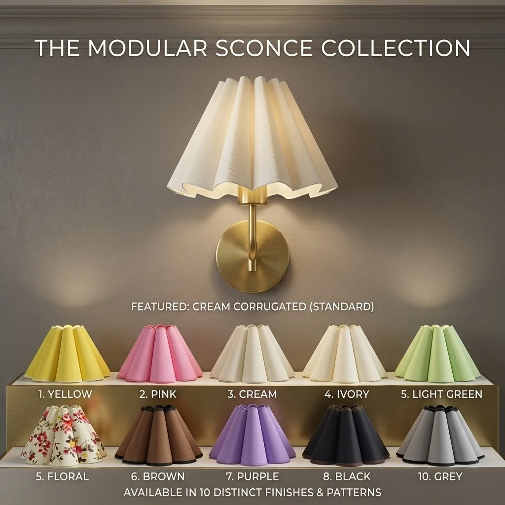 No Drill Stick-On with Interchangeable ShadesBattery Operated Wall Lamp with Rechargeable Bulb Cordless Pleated Wall Sconce