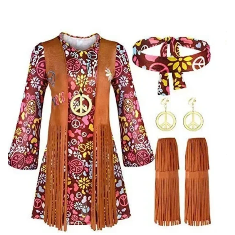 Abito da discoteca di Halloween anni '70 anni '60 Costume cosplay hippie Set anni '70 DJ Dis Cos Abiti da donna Accessori per donna Uomo