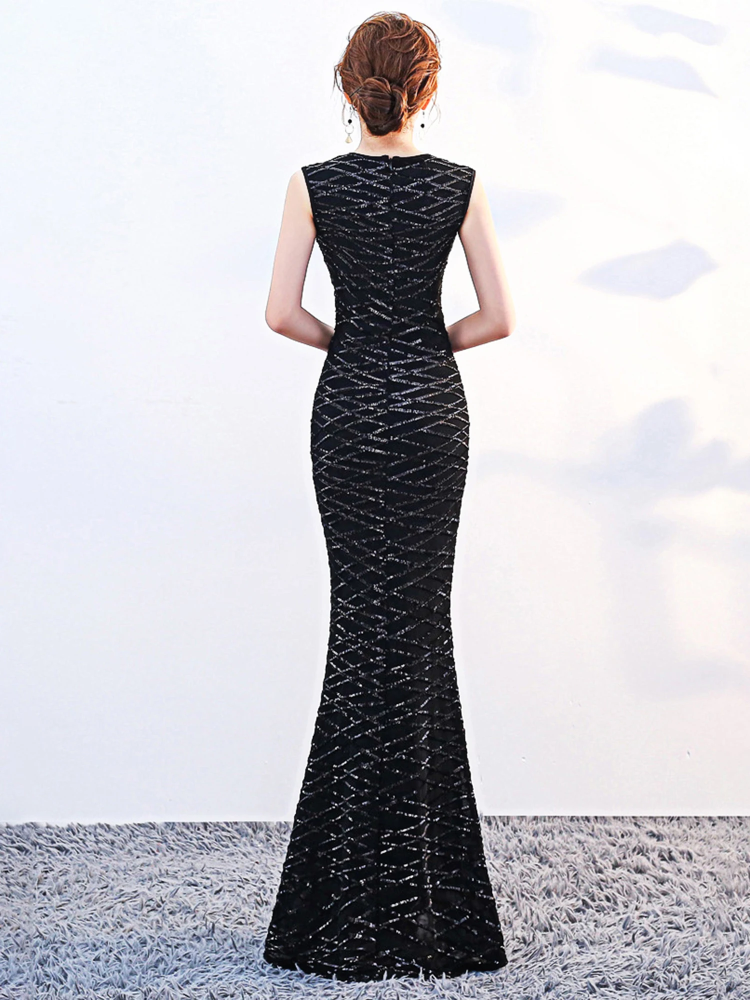 Ele Evening Gown Women's Luxury Glittering Sequin Prom Par Fi Tail Dr Sexy mid Waist Zipper Sle Long Evening Gown