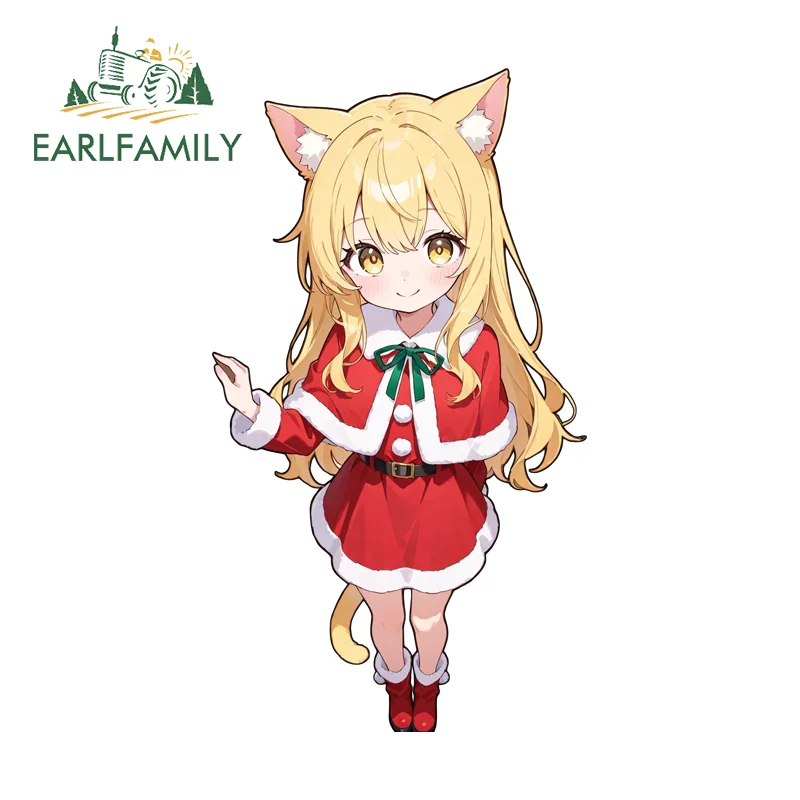 EARLFAMILY Furry Christmas Anime Girl Car Stickers Super Cute Popular Cartoon JDM Decals PVC Suitable for Trolley Accessories