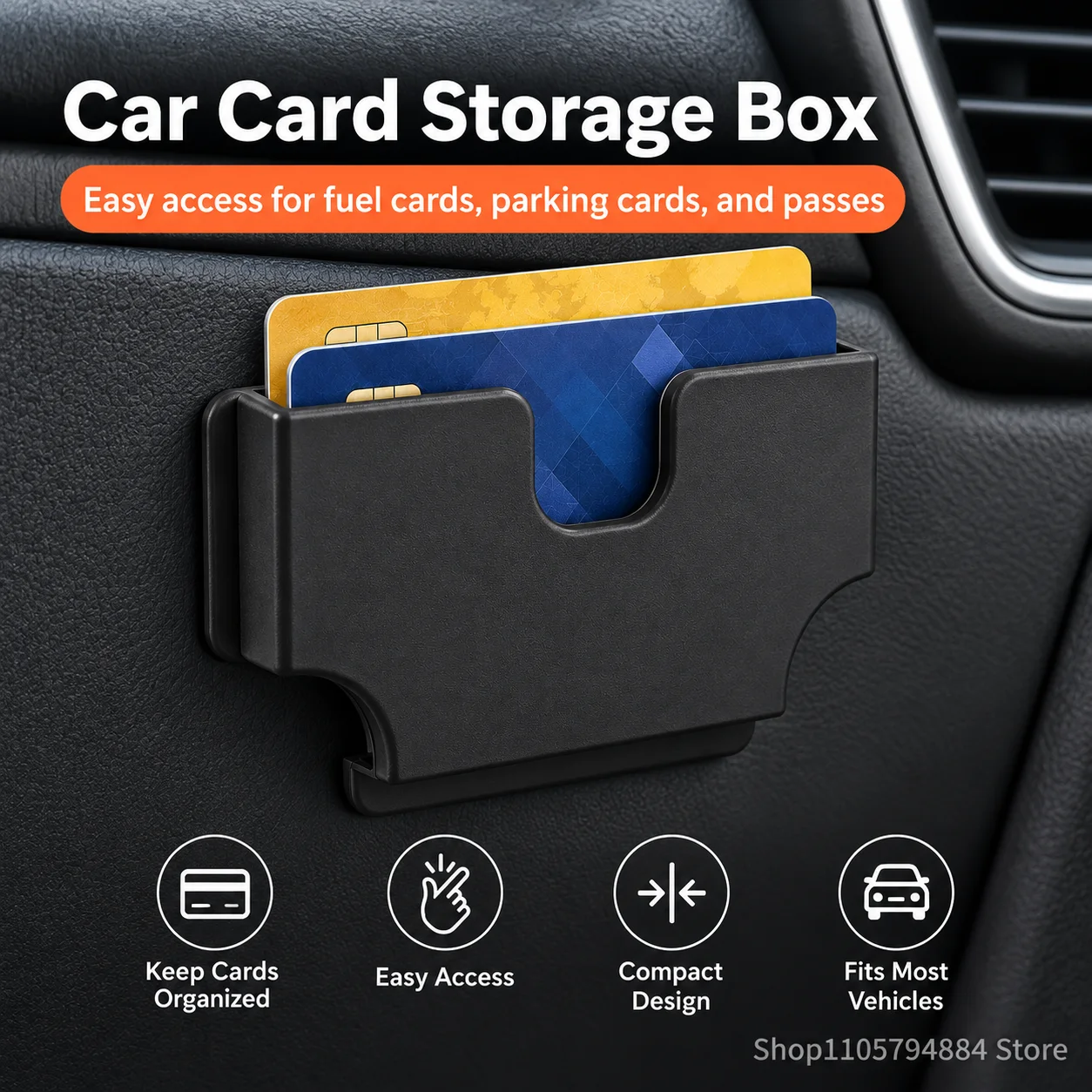 Car Card Storage Box, Card Holder, Fuel & High-Speed Card Slot Organizer - For Toyota VW BMW Ford Kia Nissan Hyundai Audi