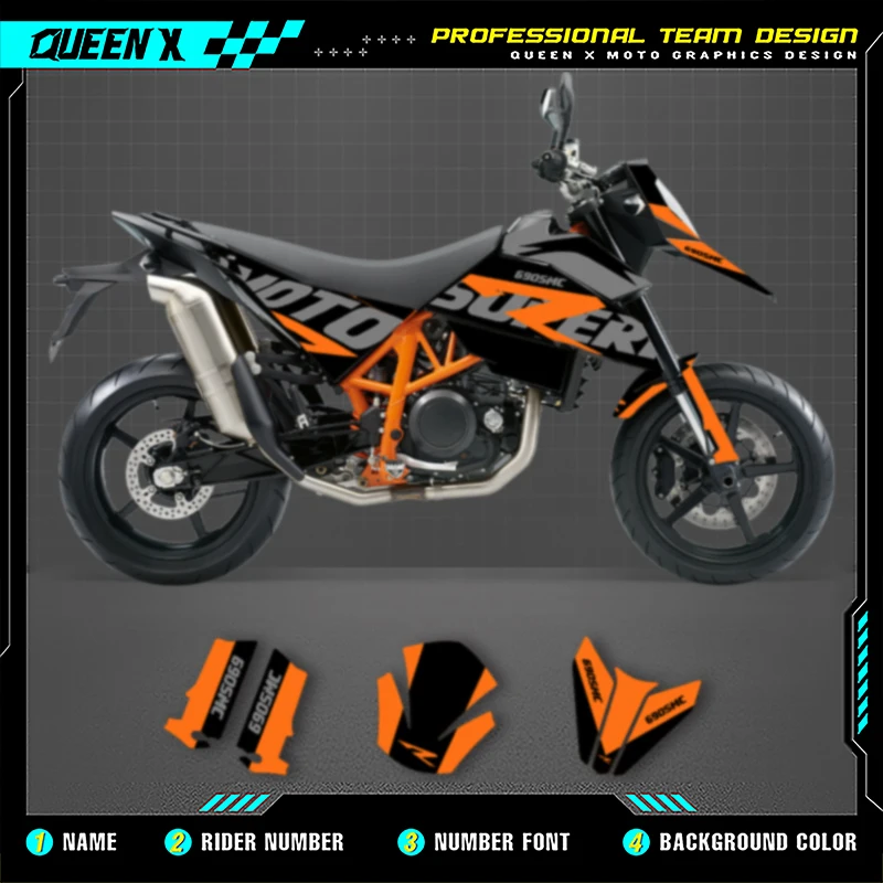 

Queen X MOTOR Motorcycle Graphics Background Decals Stickers Kits For KTM SMR690 R 2007 2008 2009 2010 2011 690 008