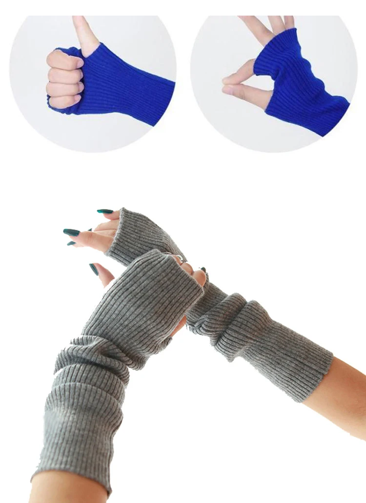 Herbst Winter 40 50 60 CM frauen Wolle Arm Wärmer Gestrickte Woolen Arm Hülse Solide Feine Lange Gestrickte Fingerlose handschuhe Großhandel – Detail 13