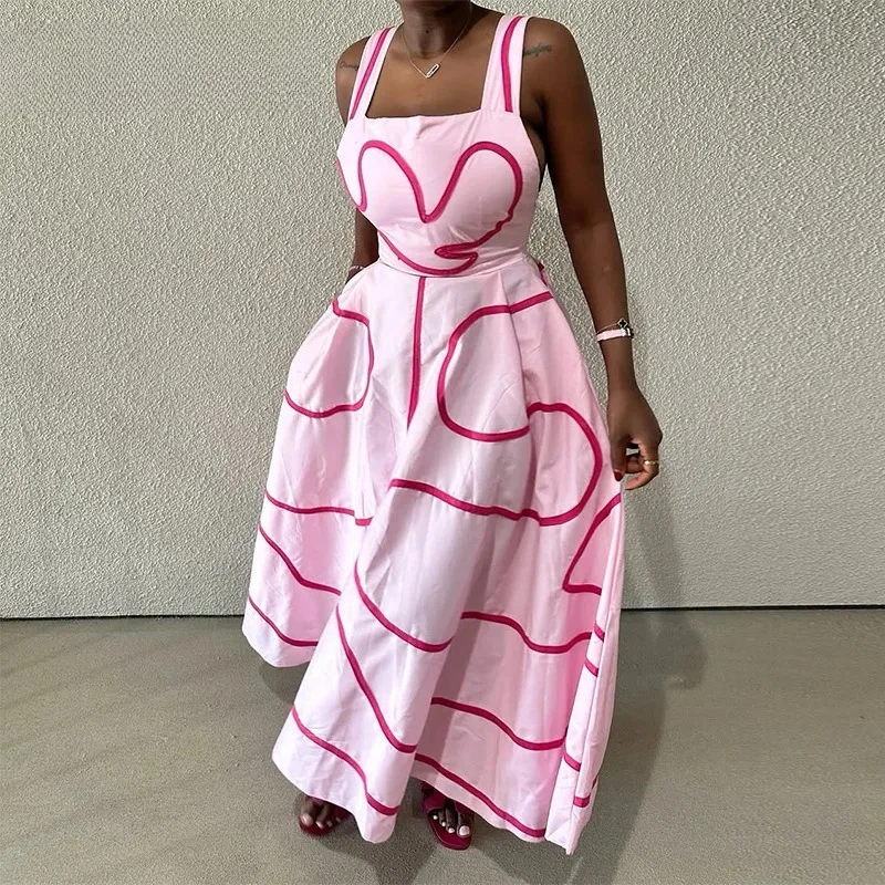 2025 mode femmes sans manches rayé imprimé grande balançoire Maxi longue débardeur plage vacances soirée robes robes Sexy robes