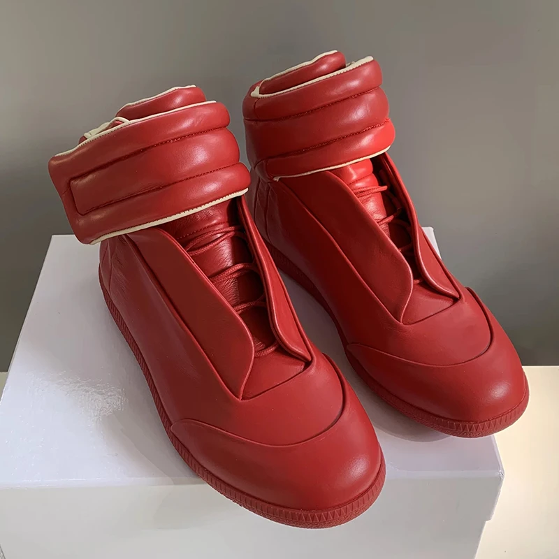 Fashion Genuin Magic Strap High Top Leather Boots Unisex Designer Future Sneakers Black Flat Ankle Casual Street Trainers