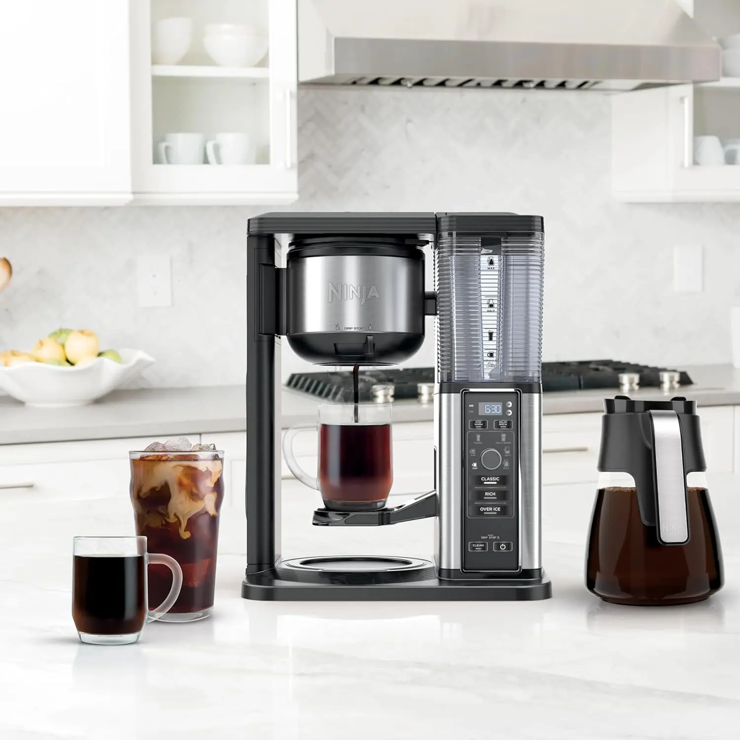 Ninja Hot & Iced Coffee Maker 10-Cup Coffee Maker with 3 Brew Styles for Ground Coffee, Built-in Water Reservoir & Glass Carafe