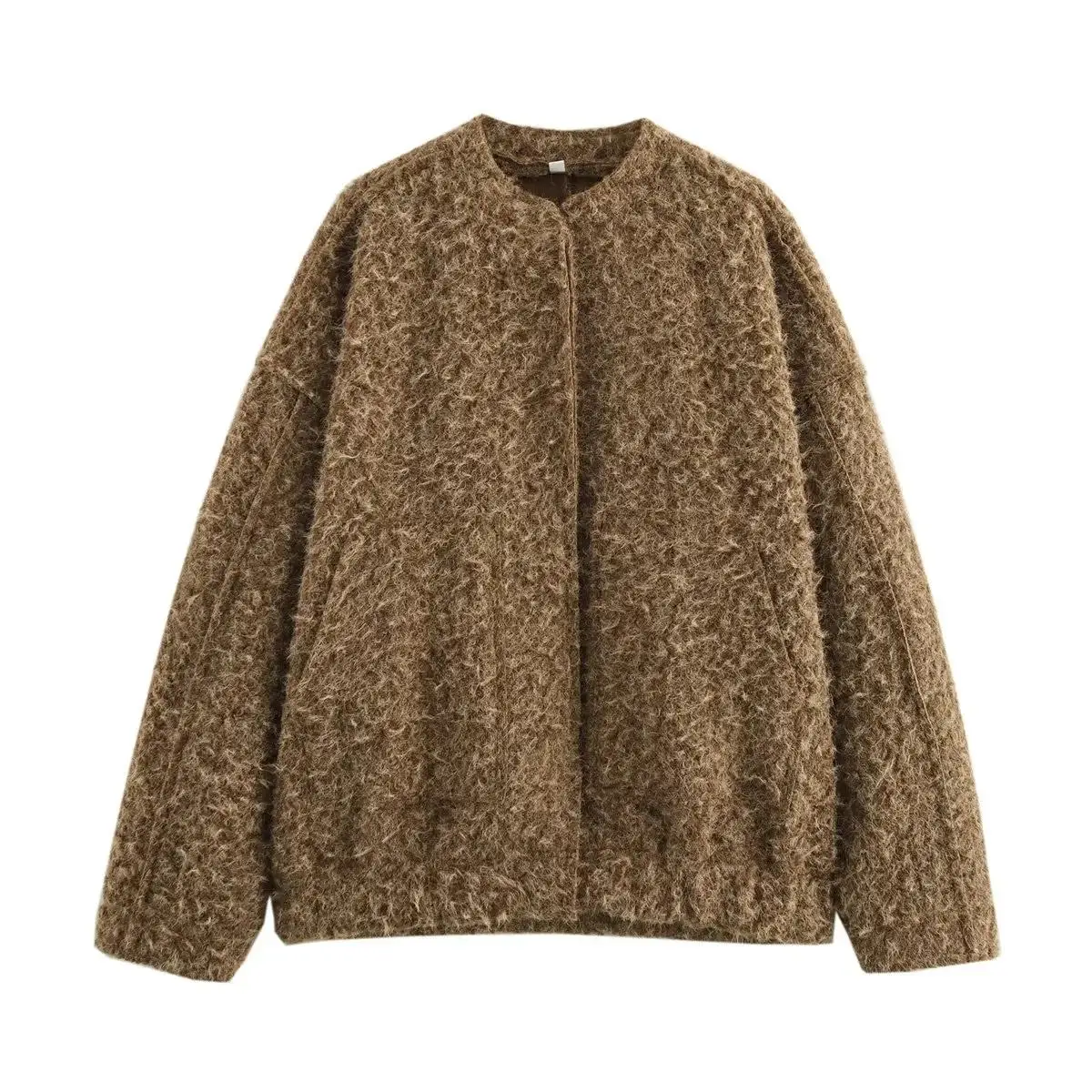 

Spring New Arrival Women's Loose Fit ort Jaet Coat with Big kets Long Sve round Ne Button up Commute Sle Outerwear