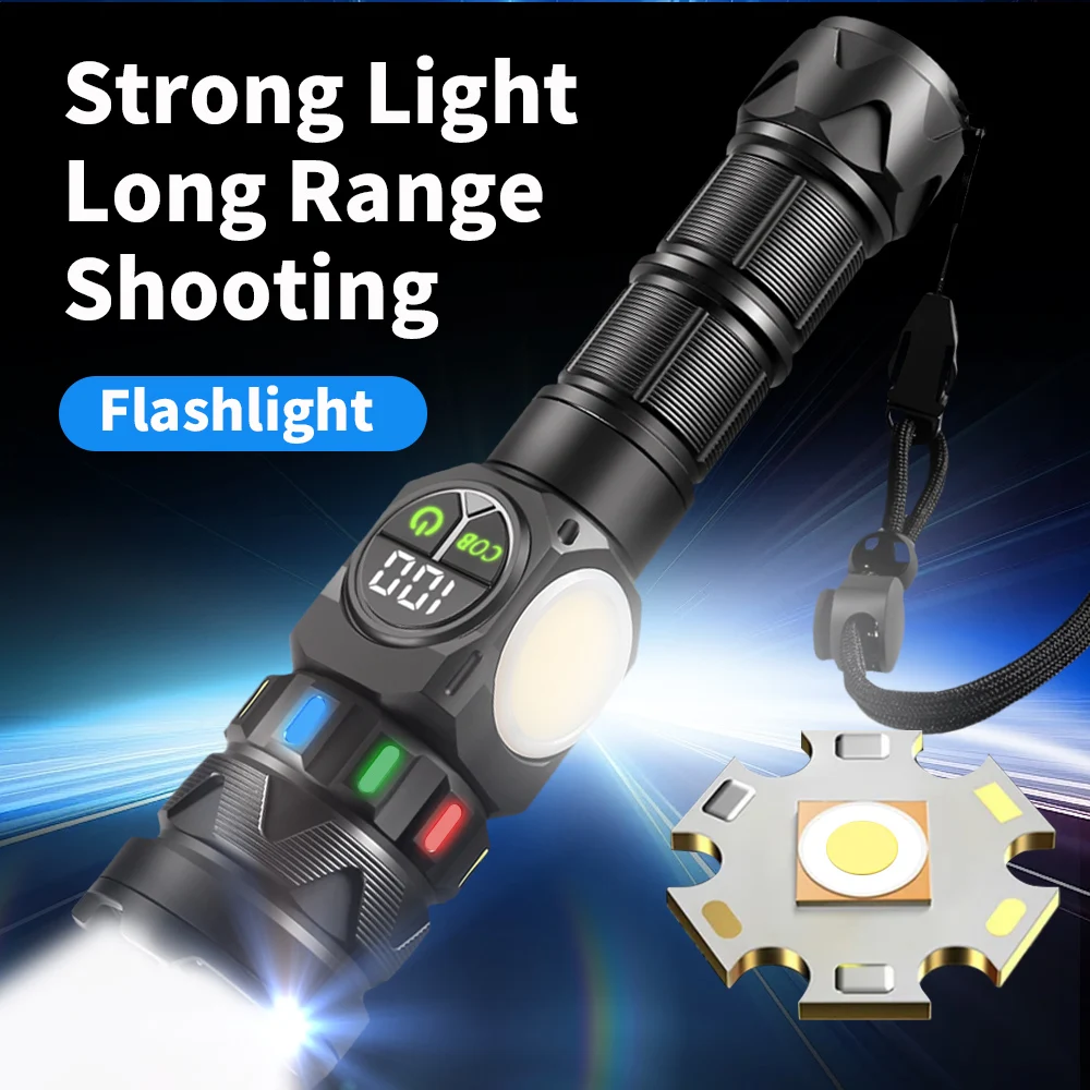 

High Power Strong Light Flashlight With COB Rechargeable LED Flashlight Strong Magnetic Zoom Torch Lantern For Camping Outdoor