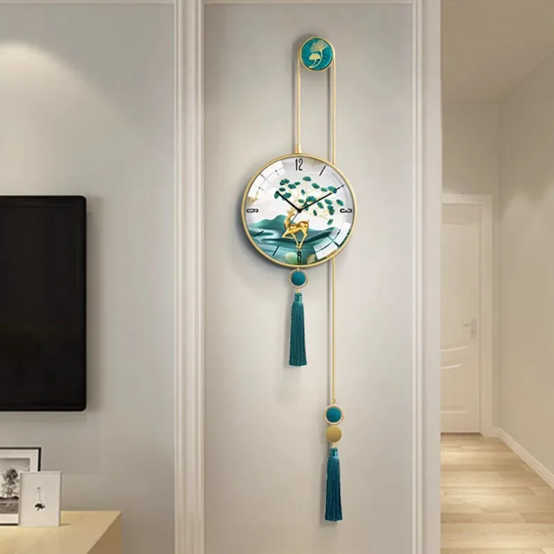 

Modern Chinese Style Wall Clock Silent Quartz Elegant Living Room Decor Metal Round Decorative Home Wall Clocks Kitchen Office
